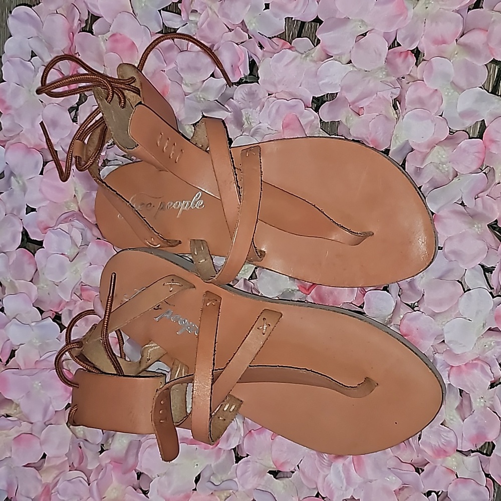 Free People Vacation Day Leather Wrap Lace-Up Ankle Gladiator Sandals - Picture 9 of 14